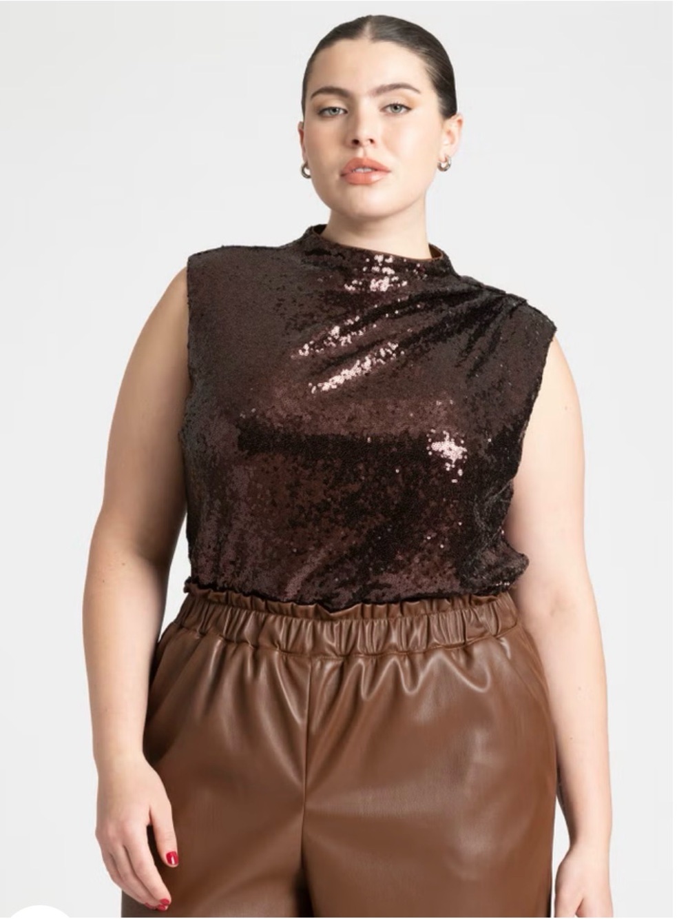 Eloquii Dark Brown Sequin Mock Neck Sleeveless Top
